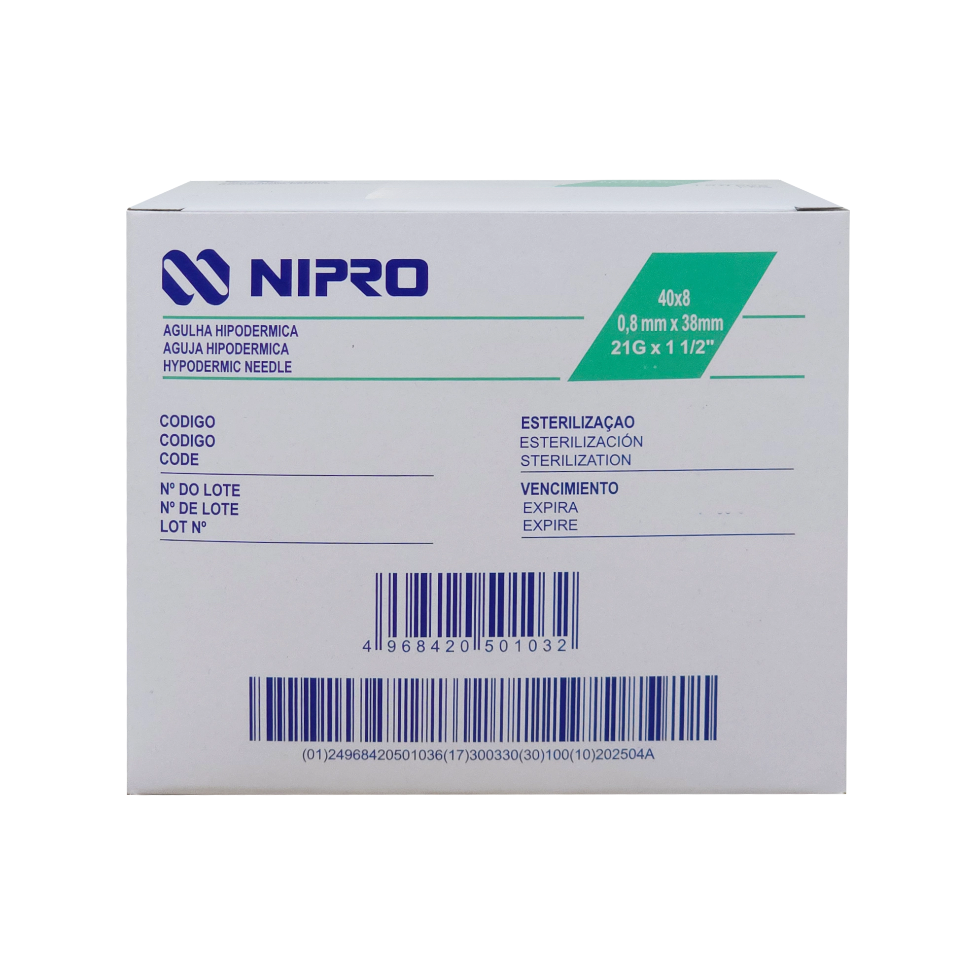 Aguja hipodérmica 21gx1-1/2 Nipro